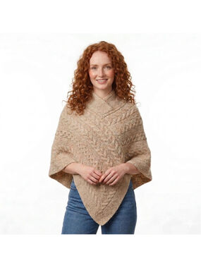 Aran Crafts Beige Multicolor Merino Wool Poncho S/M